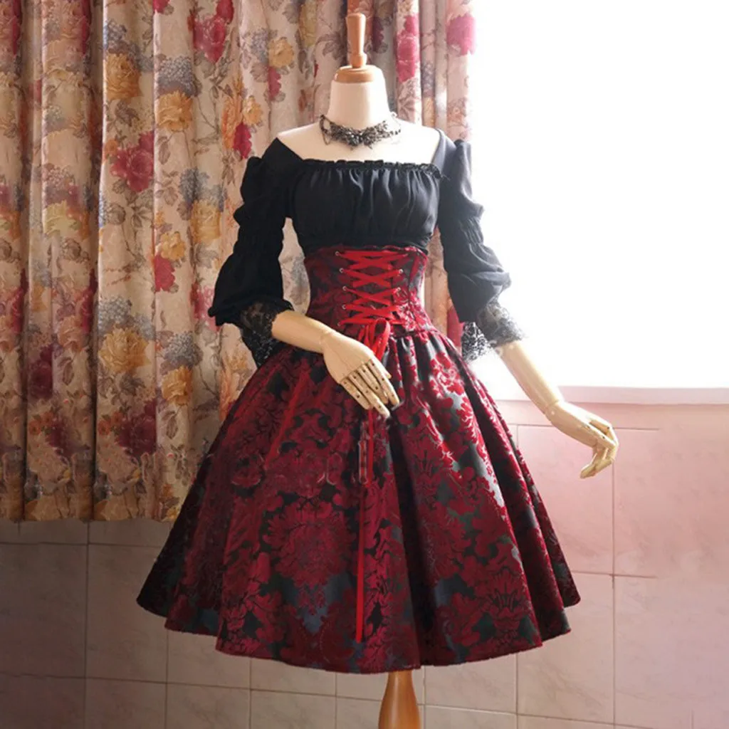 

Fashion christmas dress Women Vintage Gothic Court Square Collar Patchwork Princess Dress cosplay party winter Vestidos Mujer
