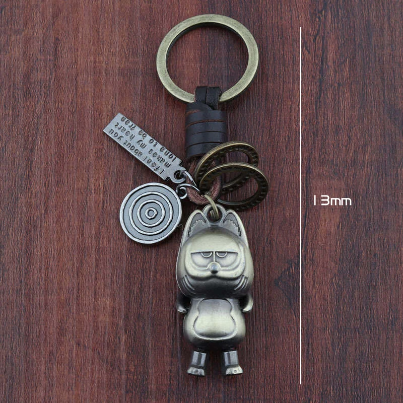 LXJERY Cute Garfield Cat Keychain Leather Weave Key Ring For Women Bag Charm Pendant Key Chain Gifts