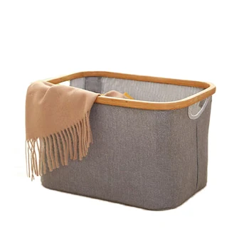 

Collapsible Rectangular Laundry Hamper, Bamboo Foldable Large Capacity Storage Basket, Self Standing Storage Bag for Clothes