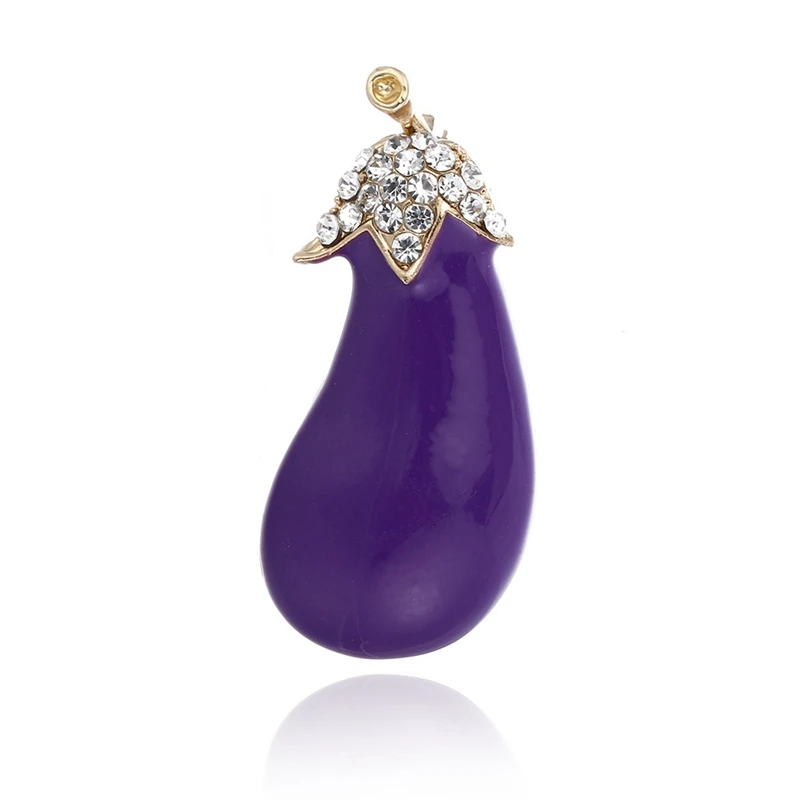 Purple Plant Vegetables Eggplant Brooch Gold-Color Alloy Enamel Brooches For Suit Scarf Collar Accessories Clips Jewelry | Украшения и