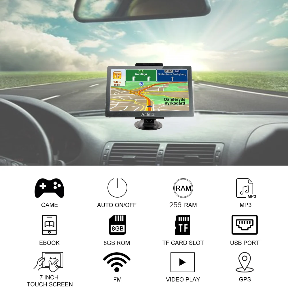 Anfilite " HD емкостный экран кемпинг автомобиль/грузовик gps навигатор Bluetooth AVI 256M 8GB Sat Nav в Европу в Россию Navitel карта