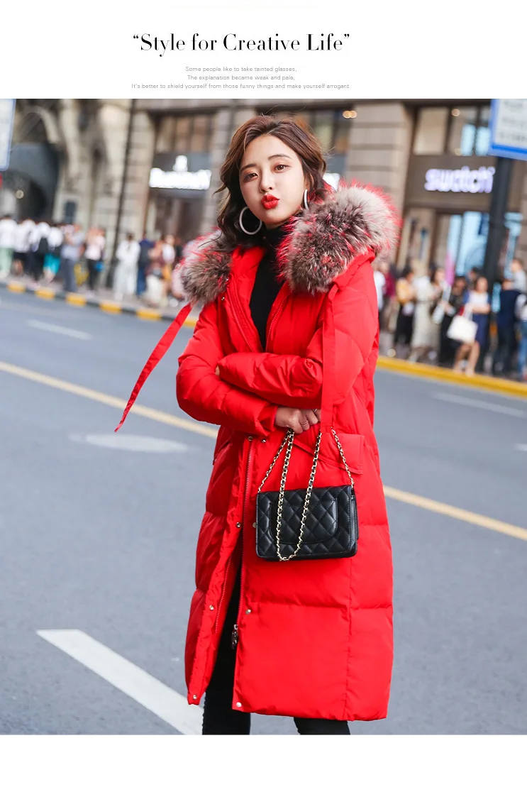 Женский пуховик из Южной Кореи Dongdaemun, стиль, большой меховой воротник, свободный крой, корейский стиль, толстый, средней длины, Fa