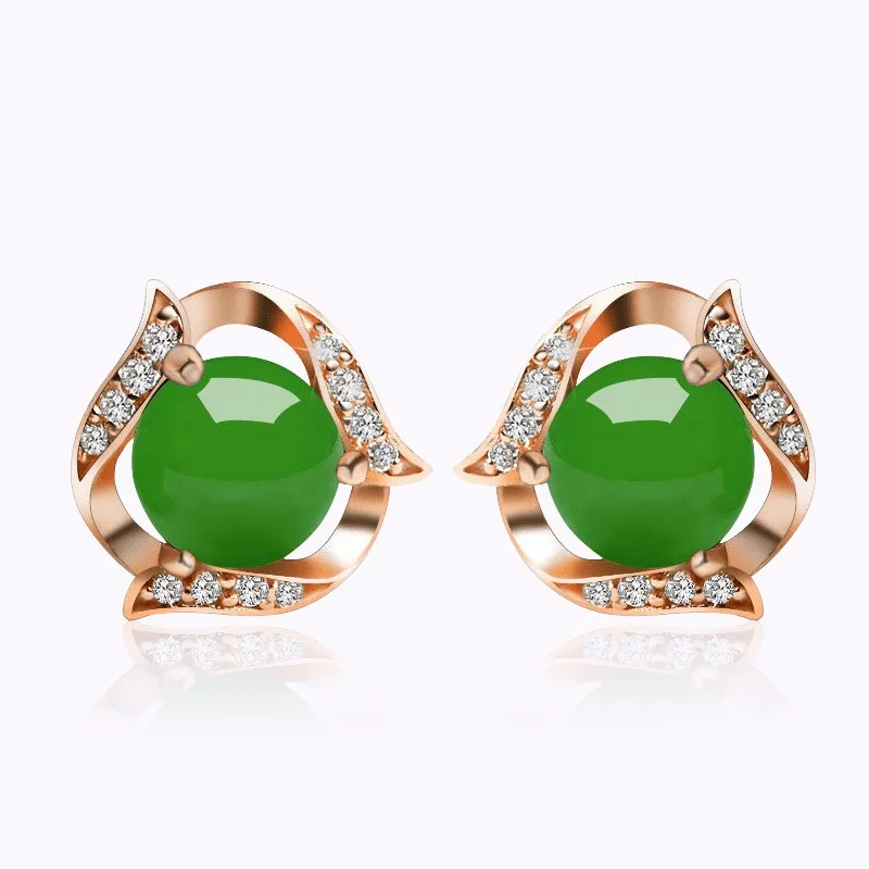 

Natural Green Jade Chalcedony Round Earrings 925 Silver Carved Charm Jadeite Jewelry Fashion Amulet for Women Gifts