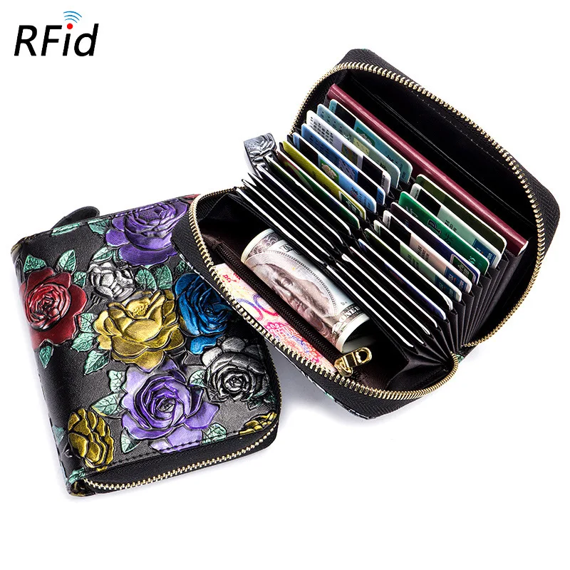 

Wallet Large Capacity Zipper RFID Organ Fashion Korean-style Women's Card Holder Cowhide Anti-Degaussing Card Bit More Fashion