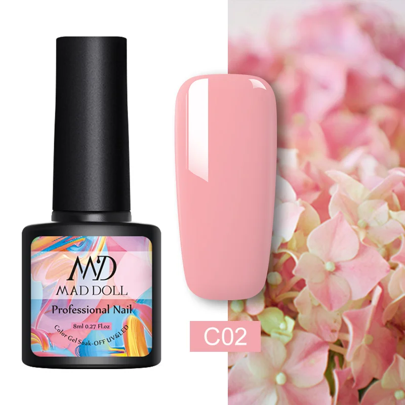 C02 MAD DOLL 8 мл; Гель-лак для ногтей лак Полупостоянный Цвет гель Лаковая основа пальто не нужно удалять воду замочить от ногтей УФ гель лак - Цвет: C02