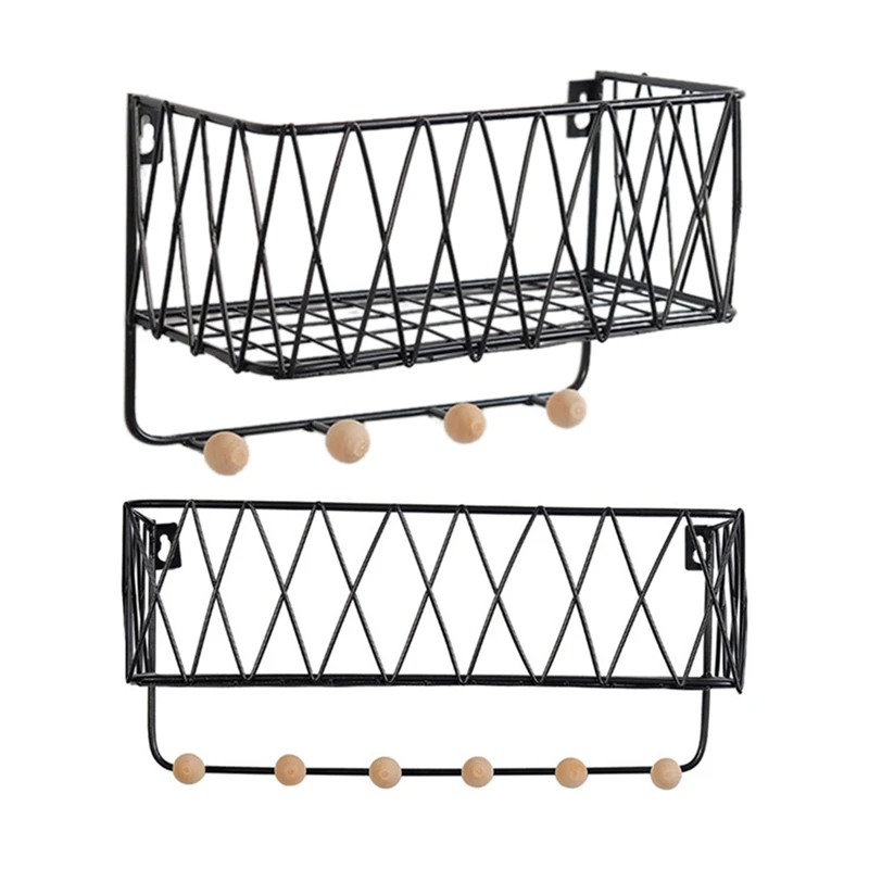 

2Pcs Creative Simple Nordic Wrought Iron Grid Wall Shelf Ornaments Home Wall Hook Wall Mounted Storage Rack Decoration Housekeep