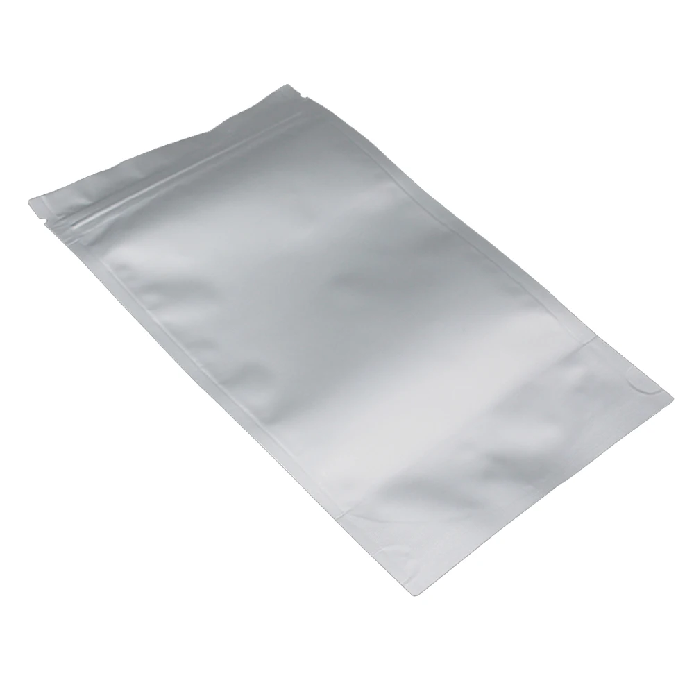 Pacote com 100 unidades de sacos de alumínio Mylar puro com fecho zip, autovedantes, reutilizáveis e com entalhe para rasgar, ideais para armazenamento de alimentos._voghion.com