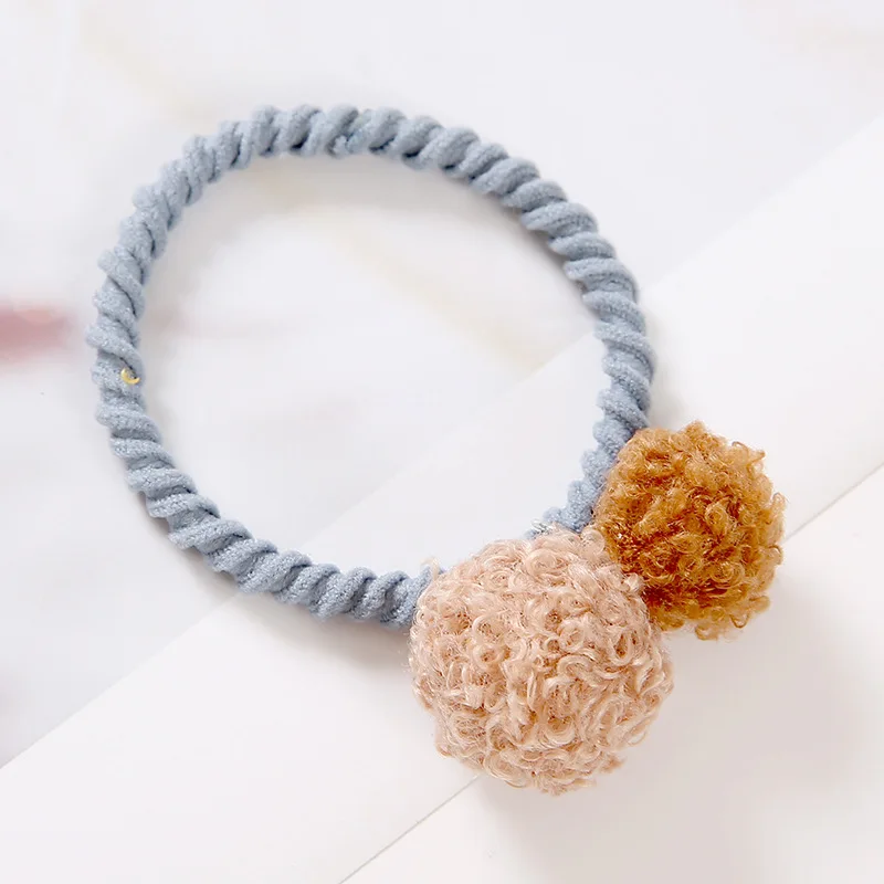 Cute Little Woman Pompom Hair Ties Double Pom Pom Elastic Hair Band Rubber Bands Hair Accessories Scrunchies Ponytail Holder