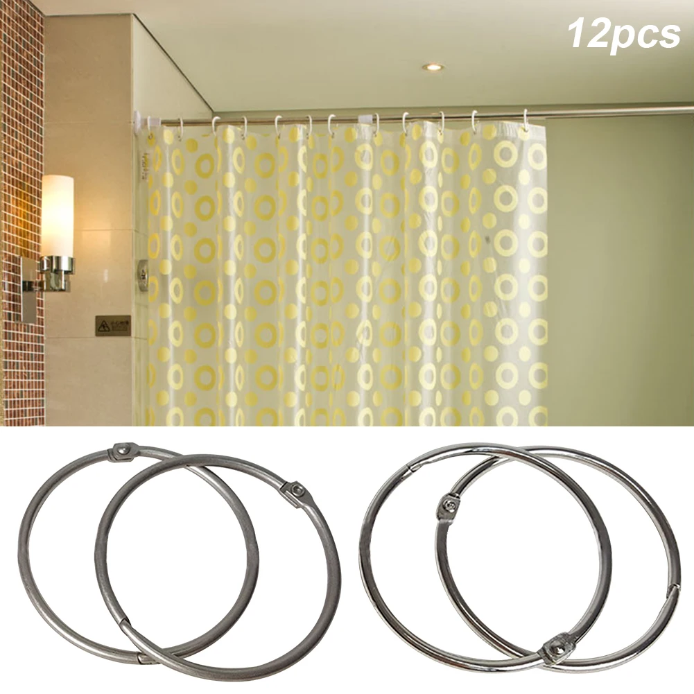 12 PCs Office Rustproof Glide Shower Curtain Rings Nickel Plated Loose Leaf Hanging Home Keychain Hinged School Bathroom Book