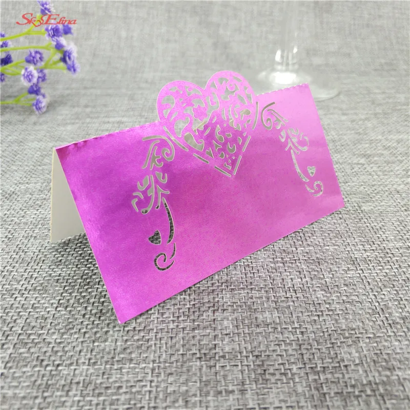 Bright Rose Red 10/50/100 шт вырезанные лазером сердечки сиденье карты Винтаж стол карточка с именем и местом перламутровая бумага карты одежда для свадьбы, дня рождения украшения 5z - Цвет: Bright Rose Red