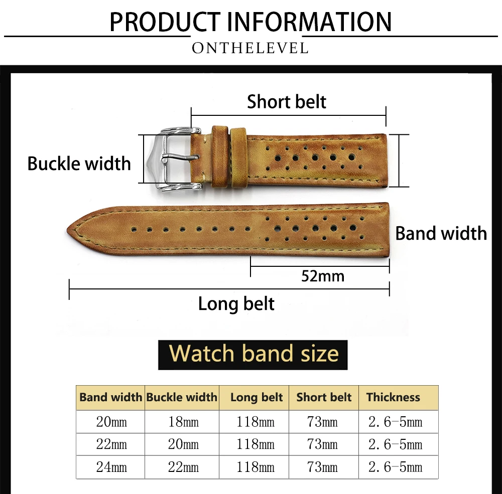 High Quality Genuine Leather Watch Band Strap 20mm 22mm 24mm Porous Breathable Handmade Stitching Watch Bracelet Accessories High Quality Genuine Leather Watch Band Strap 20mm 22mm 24mm Porous Breathable Handmade Stitching Watch Bracelet Accessories