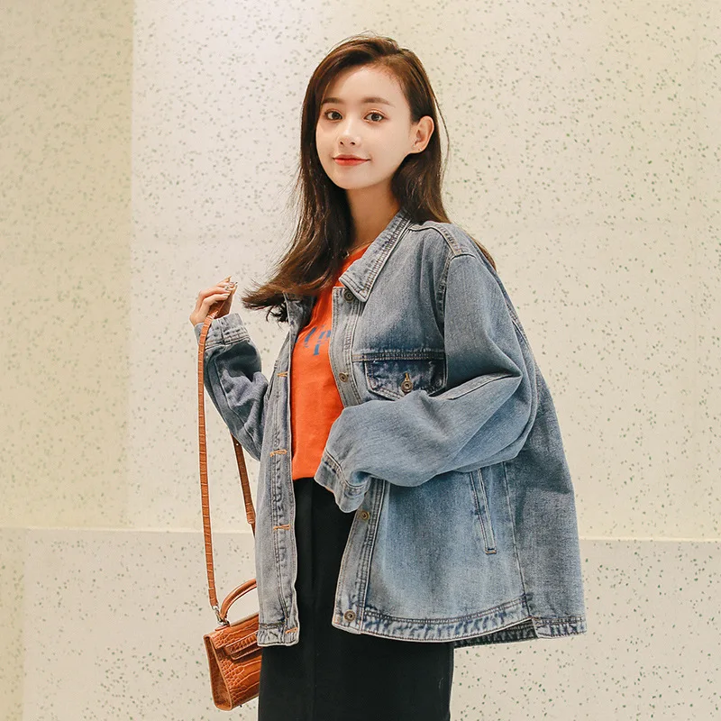 

2019 Spring New Style Korean-style Loose-Fit BF Jeans Coat Student Smell GIRL'S Loose Tops