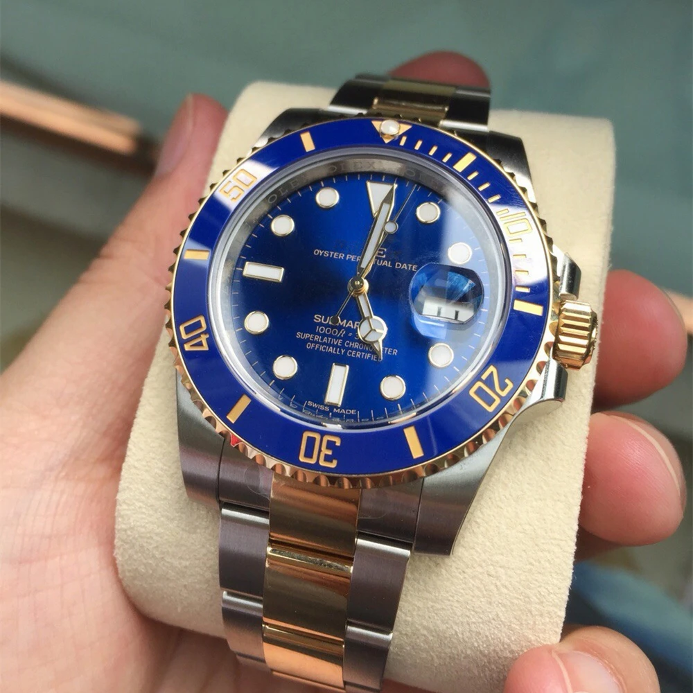 gold blue Известный Топ бренд Мужские механические часы Качество SUB MARINER роскошные мужские Oyster автоматические самоветер наручные часы Дайвинг часы 116610/3 - Цвет: gold blue