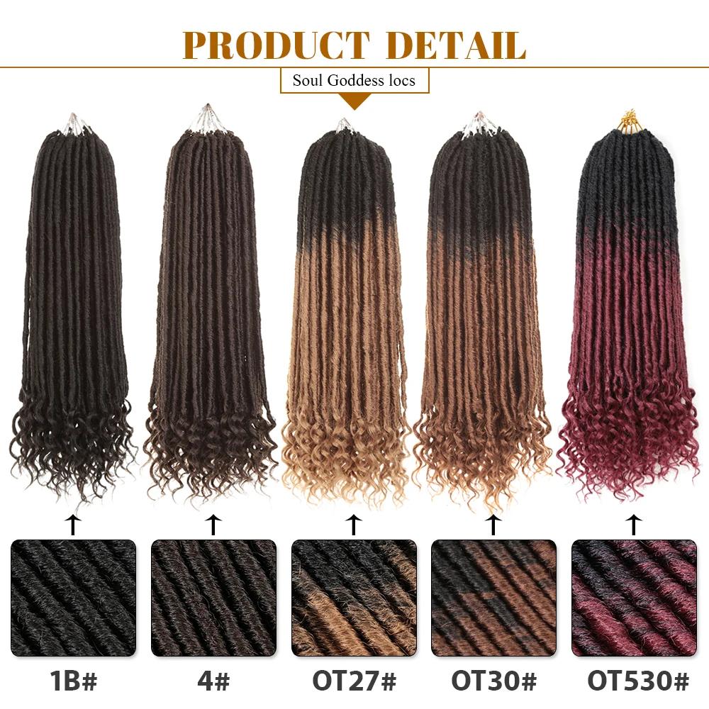 Golden Beauty 20Inch Goddess Faux Locs Crochet Braids Natural Synthetic Hair Extensions Curly End Soul Goddess For Black Women