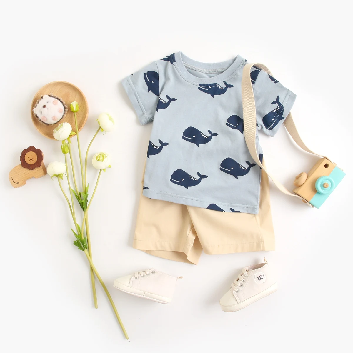 Sanlutoz Cartoon Boys Clothing Sets Summer Short Sleeve Cotton Baby Tops + Baby Shorts 2Pcs Casual 6