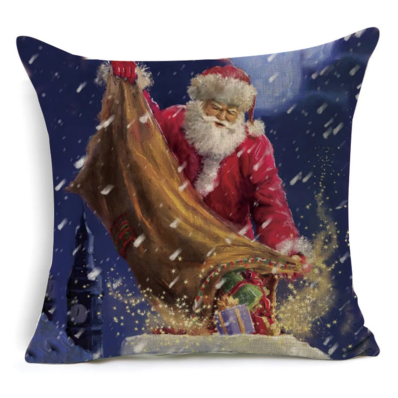 1014 Christmas Festival Pillow Santa Claus Printing Dyeing Sofa Bed Home Decor Cushion Cover Bedroom Christmas pillow cover - Цвет: 1014