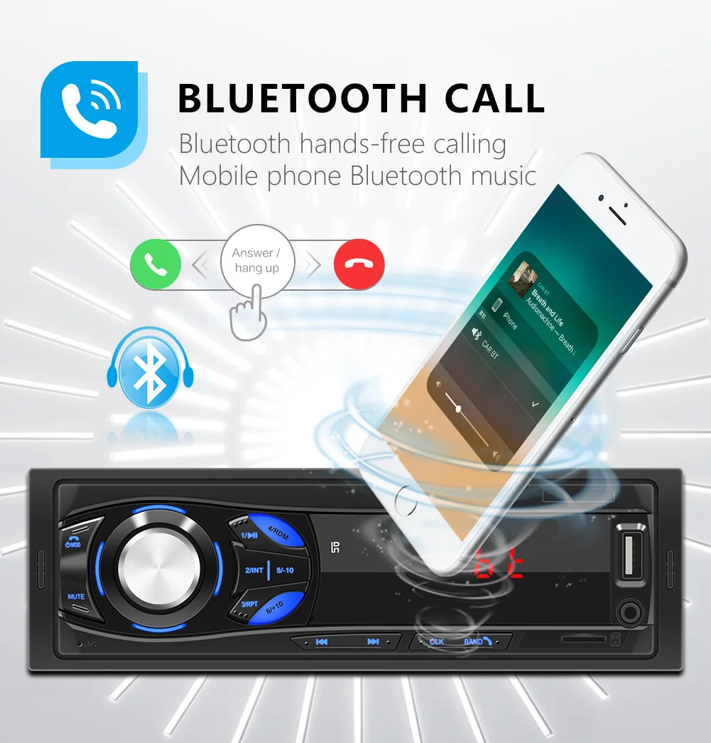 1din Автомобильный приемник 12 в Bluetooth автомобильное радио громкой связи MP3 / USB SD AUX FM
