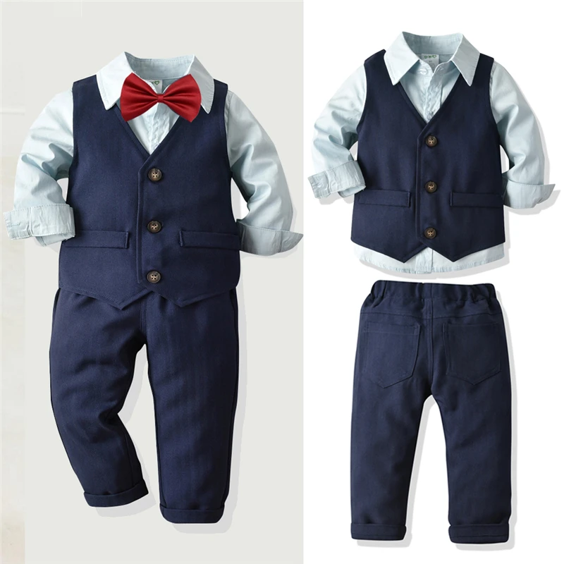 

4pcs Kids Baby clothes boys clothes cotton top+pants suit tuxedo outfits 1-7Yrs