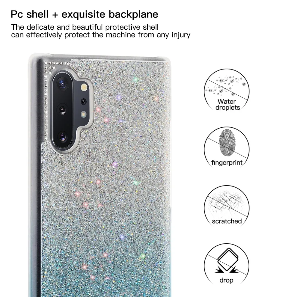 Модный сверкающий блестящий чехол для телефона samsung Galaxy Note 10 Plus порошок блестки Алмазная крышка для Galaxy Note 10 Plus