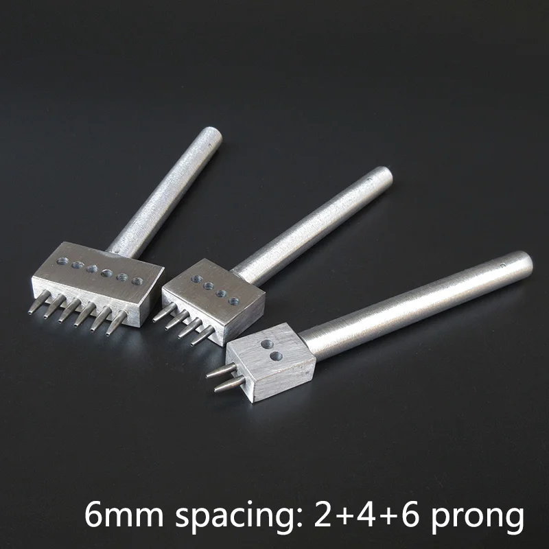 6mm 1set 3pcs Кожаный Craf 1,0 мм Дырокол ряд зубец строгальный нож, инструменты для макияжа, сшитые вручную отверстие 2/4/6 отверстий 4/5/6 мм расстояние - Цвет: 6mm 1set 3pcs