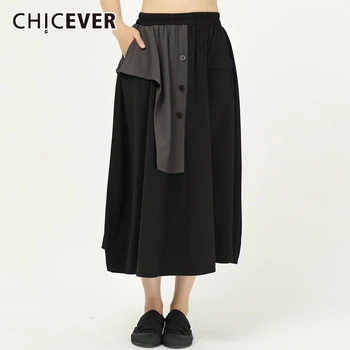 

CHICEVER Women's Skirt High Waist Patchwork Pocket Hit Color Oversize Loose Casual Female Skirts 2020 Spring Fashion New Clothes