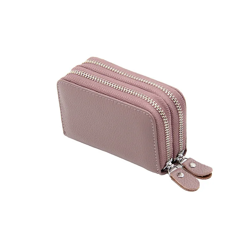 RFID Women Wallets Genuine Leather Double Zipper Card Wallet Small Purse for Female Wallet Women Carteira Feminina Card Holder