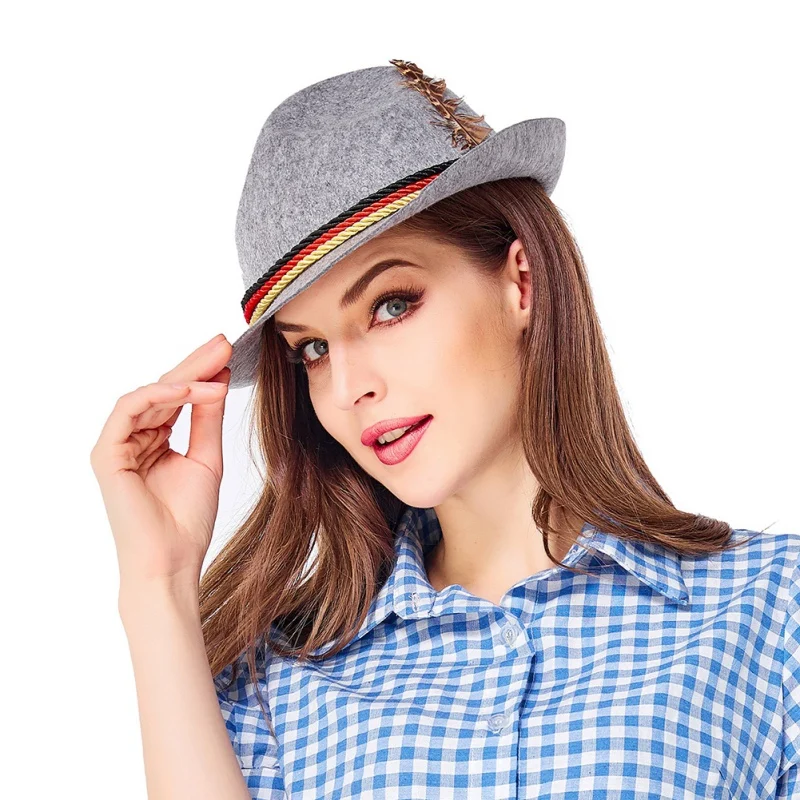 Женские и мужские однотонные шляпы Fedoras цветная шляпа с лентой немецкая традиционная шляпа Oktoberfest сценические шляпы сомбреро