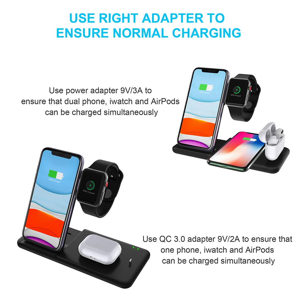 15W Qi Wireless Charger For iPhone 11 Pro X XS MAX XR Fast Wireless Charging 4 in 1 Stand For Airpods Pro Apple Watch 5 4 3 2