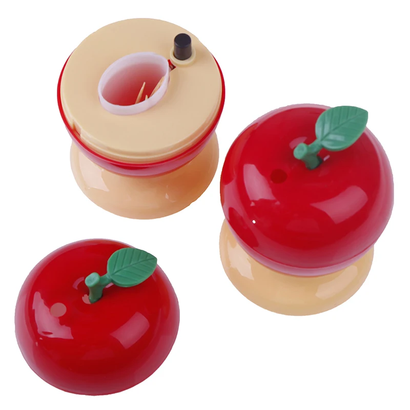 1PCS Fruit Apple Shape Toothpick Holder Plastic Toothpick Box Automatic Press Type Home Decoration