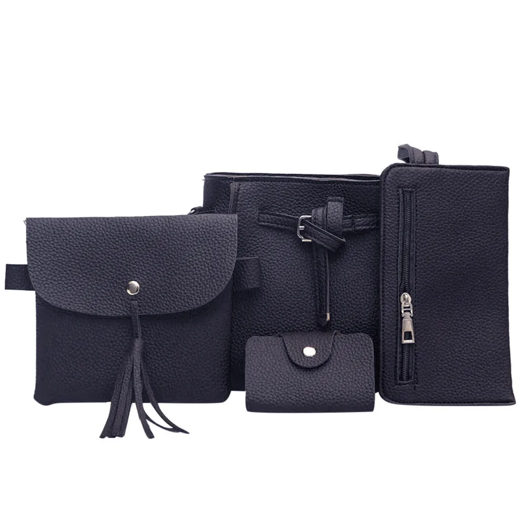 BK 4pcs Woman Bag Set Fashion Female Purse and Handbag Four-Piece Shoulder Bag Tote Messenger Purse Bag Drop Shipping Oct 08 - Цвет: BK