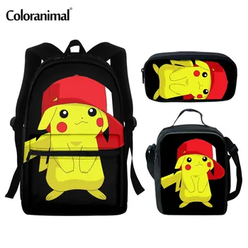 

Coloranimal 3pcs/set Cute Pikachu Print School Bags for Teenager Girls Boys Kids Cartoon School Backpack Student Bookbags 2020