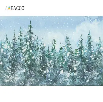 

Laeacco Winter Forest Tree Snow Snowflake Watercolor Seamless Pattern Photographic Background Photo Backdrop For Photo Studio