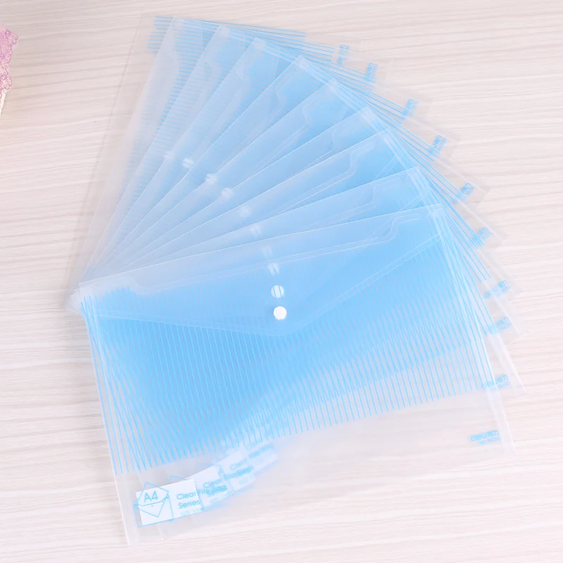 

3Pcs A4 File Cover Transparent Blue Stripe Documents Bag Push Botton Folder Business Bill School Test Paper Stationery Case 5630