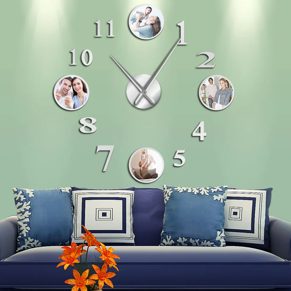 Персонализированные 3D DIY Arylic настенные часы с 4 принтами на заказ напечатанные с вашей семьей портрет новоселье подарок настенные художественные часы