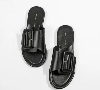 

Candy Colors Summer Women Flip Flops leather Sandals Women Flat outside Slippers Black White Female Fashion Slides