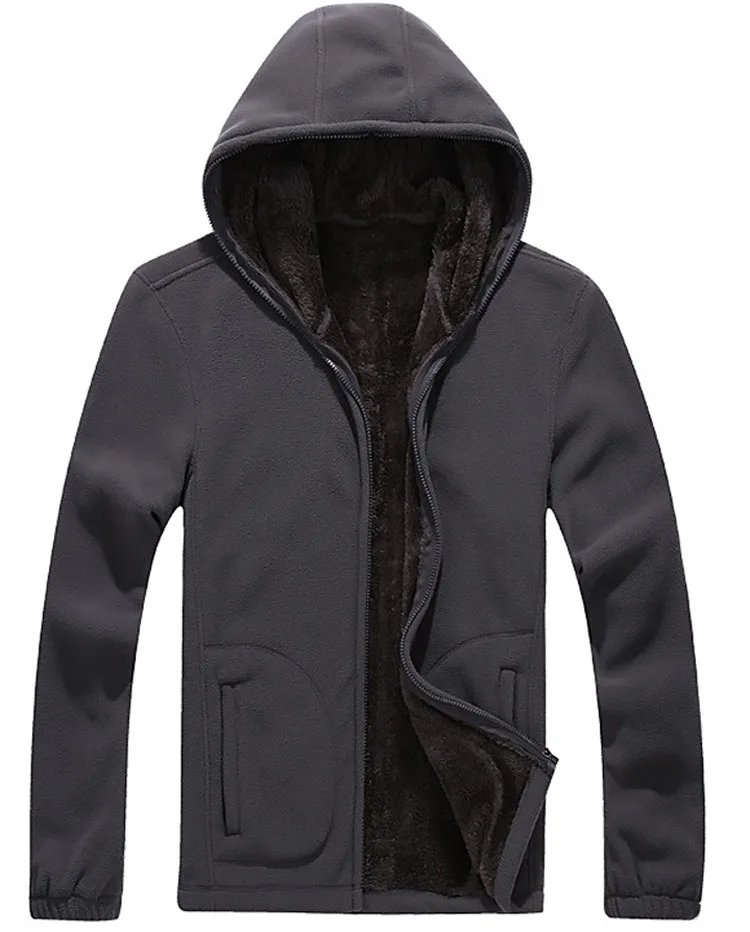 8XL зимние мужские куртки из плотного флиса с капюшоном Мужские толстовки на молнии Толстовка однотонная повседневная мужская Пальто брендовая одежда - Цвет: Серый