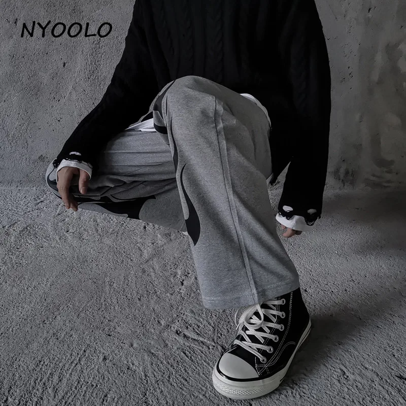 NYOOLO Harajuku стиль винтаж пламя печати jogger брюки осень уличная эластичная талия Полная длина Прямые брюки женские мужские