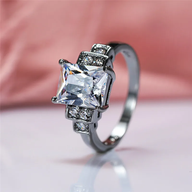 Роскошное женское кольцо из белого циркония винтажное обручальное черного