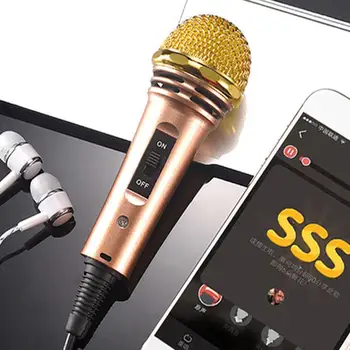

1Pcs Golden Color Wire Condenser Magic Karaoke Microphone Phone Player Mobile Music MIC Record Speaker D2B3