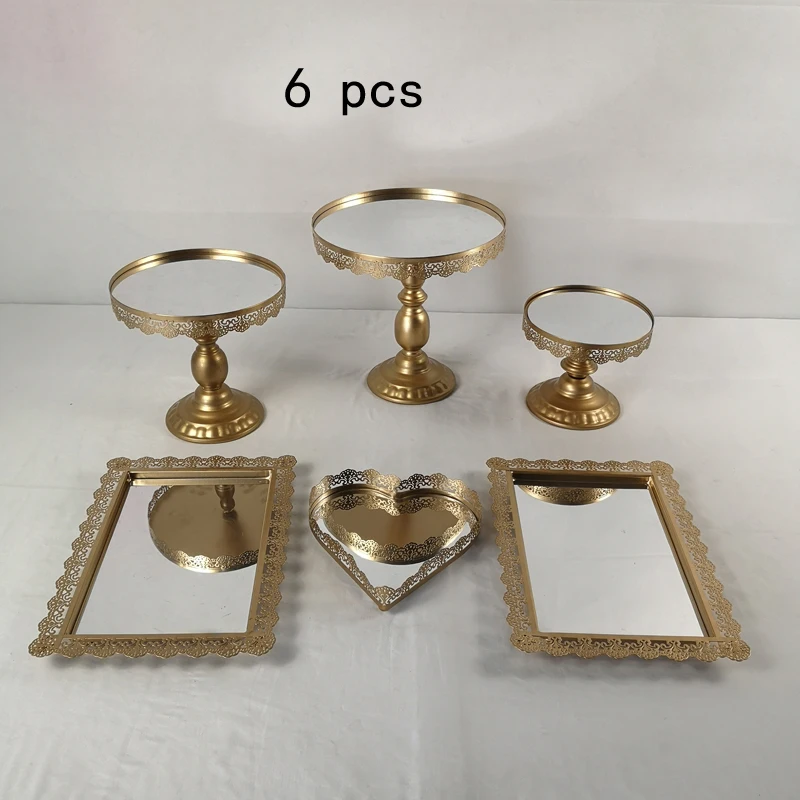 mirror 6pcs 2-16 шт Золотой металлический зеркальный стенд для торта, набор для свадебной вечеринки, стенд для кексов, инструменты, Фондант, дисплей для торта, набор для вечерние формы для выпечки - Цвет: mirror 6pcs