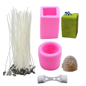 

2 Pack 3D Bee Honeycomb Silicone Candle Molds with 50pcs Candle Wicks and Centering Device for Homemade Beeswax Candle Making Su