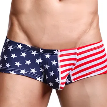 

Sexy Men Striped Underwear Boxers American Flag Print Men's Boxer Shorts Bulge Pouch Gay Men Underpants Boxers