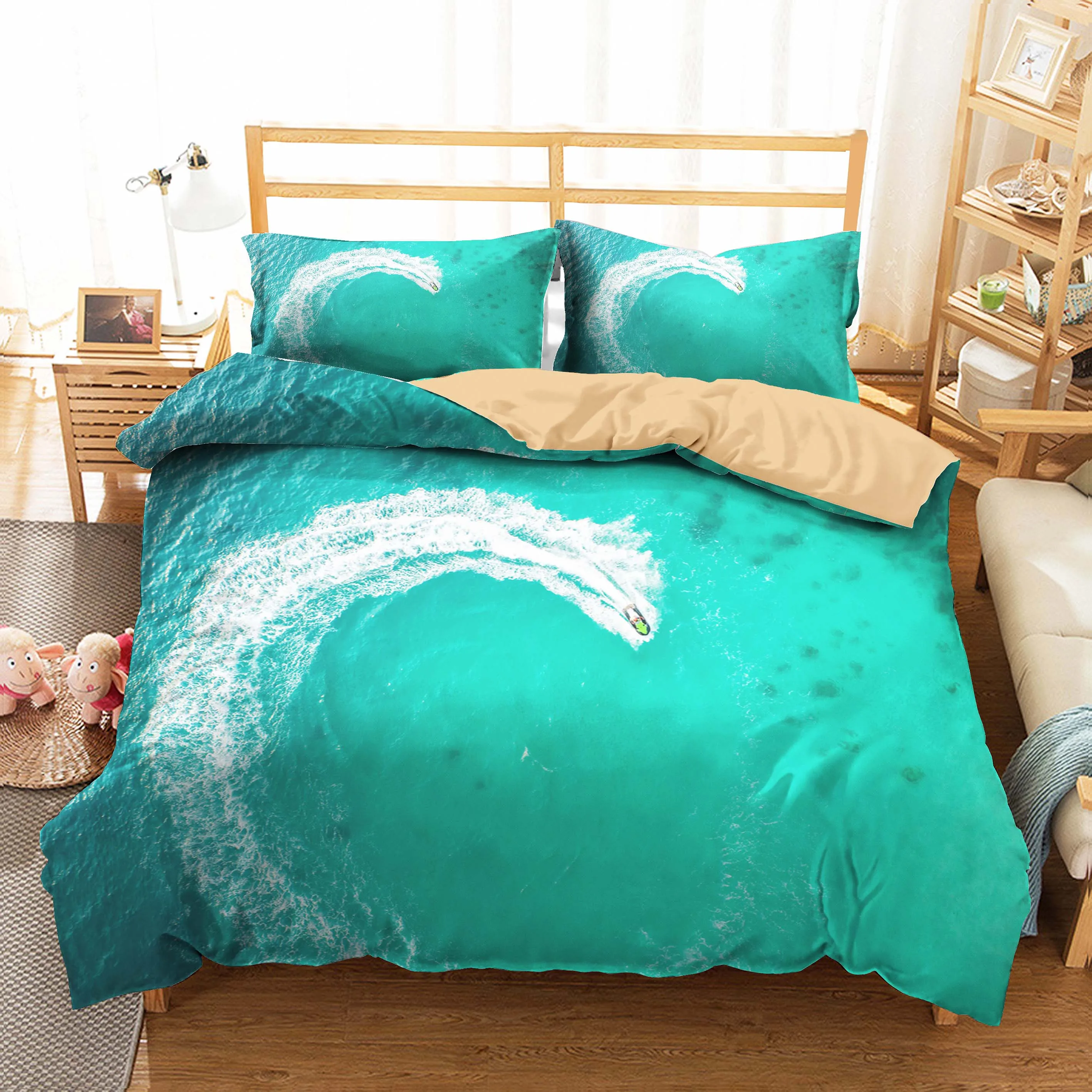 Постельное белье с принтом морских волн набор домашнего текстиля полиэстер