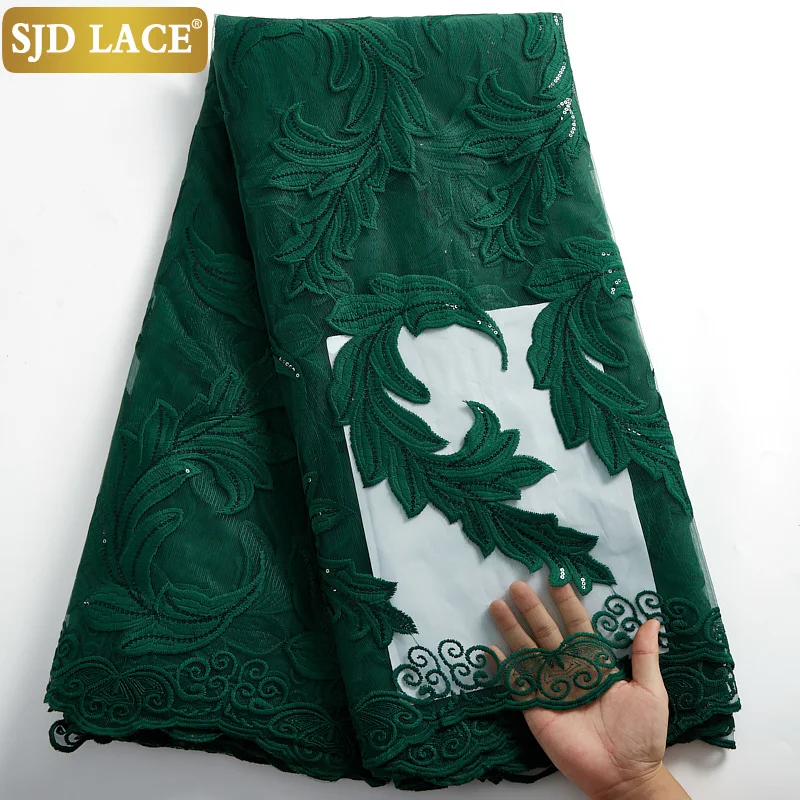 

SJD LACE Green Milk Silk Tulle Embroidery African Lace Fabric With Sequins French Mesh Lace Fabric For Big Occasion Sewing A2462