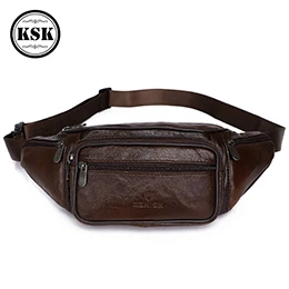 Men's Waist Pack Genuine Leather Bag Waist Belt Bag Male Leather Fanny Pack Fashion Luxury Small Shoulder Bags For Men KSK - Цвет: coffee 861