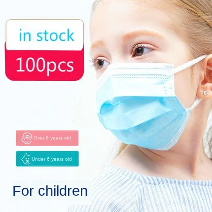 

100Pcs 3 layer Disposable Elastic Mouth Soft Breathable Blue Soft Breathable Flu Hygiene Child Kids Face Mask Dropshipping
