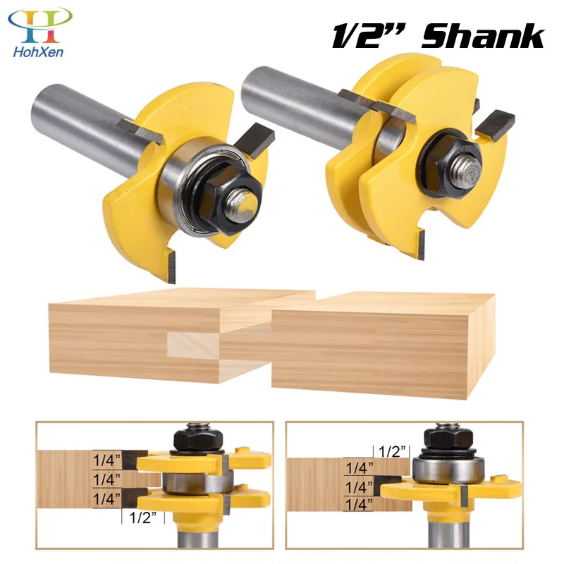 2 pc 1/2'' Shank High Quality Tongue & Groove Joint Assembly Router Bit Set Stock Wood Cutting Tool Milling Cutters |