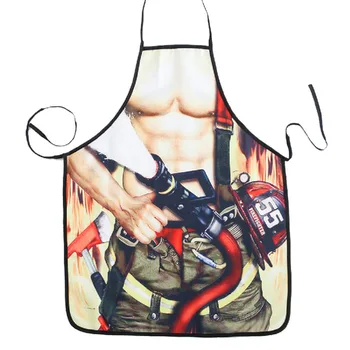 

Novelty Cooking Kitchen Apron Muscle Fireman Printed Sexy Apron Cooking Grilling BBQ Apron