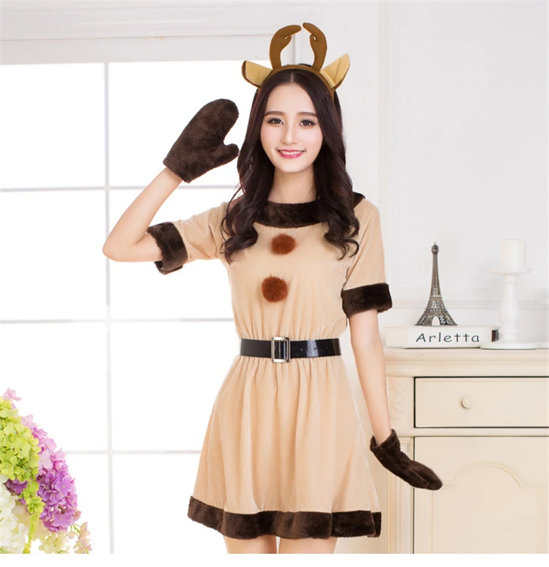 Милый костюм на Хэллоуин для женщин Рождественский платье оленя Рудольфа