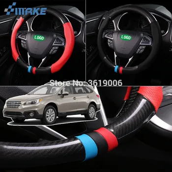 

smRKE For Subaru Outback Steering Wheel Cover Anti-Slip Carbon Fiber Top PVC Leather Sport Style